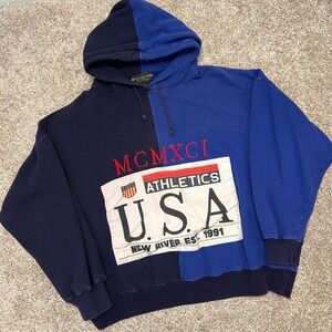 USA Athletics MCMXCI Colorblock Hoodie New River Vintage Men Size Medium 90s